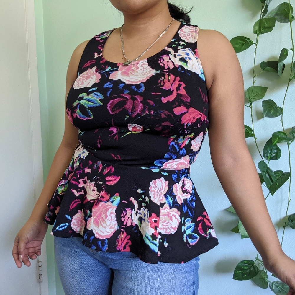 Black floral Peplum top